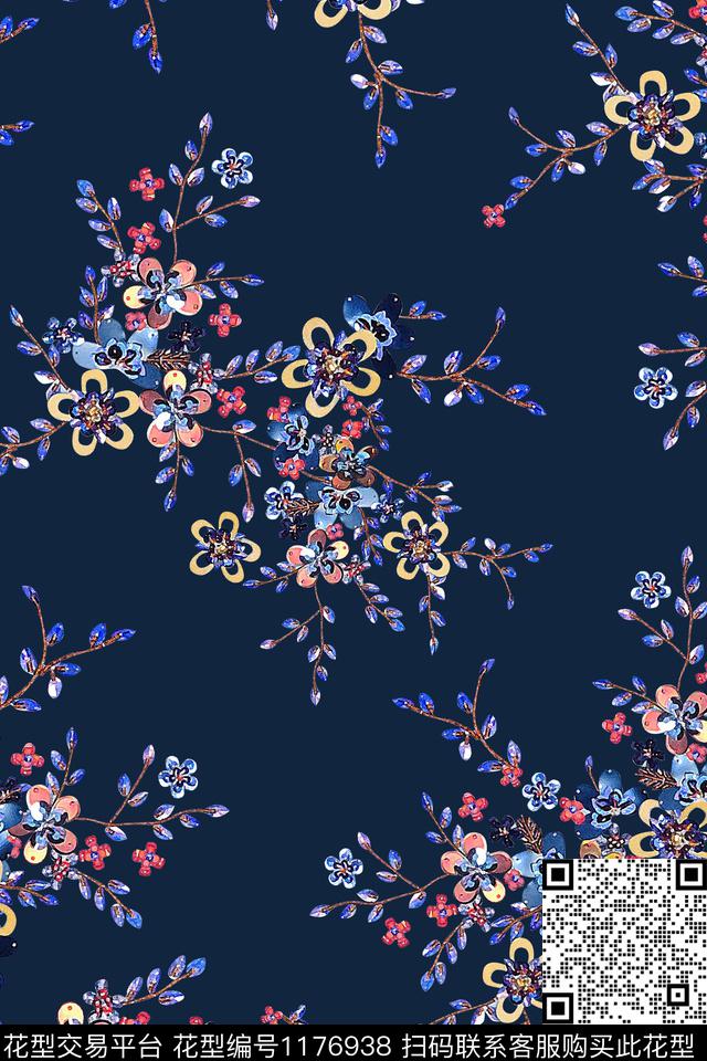 树枝小碎花中老年装数码印花华亿平台下载（图片编号: 1176938） - 瓦栏（Walan）