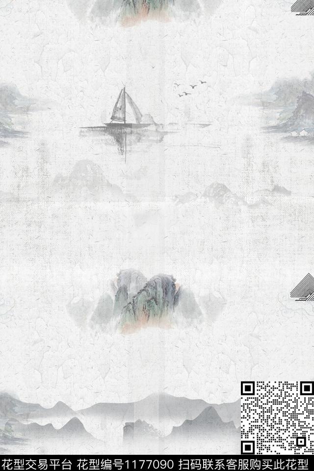 简约水墨风炫彩数码印花华亿平台下载（图片编号: 1177090） - 瓦栏（Walan）