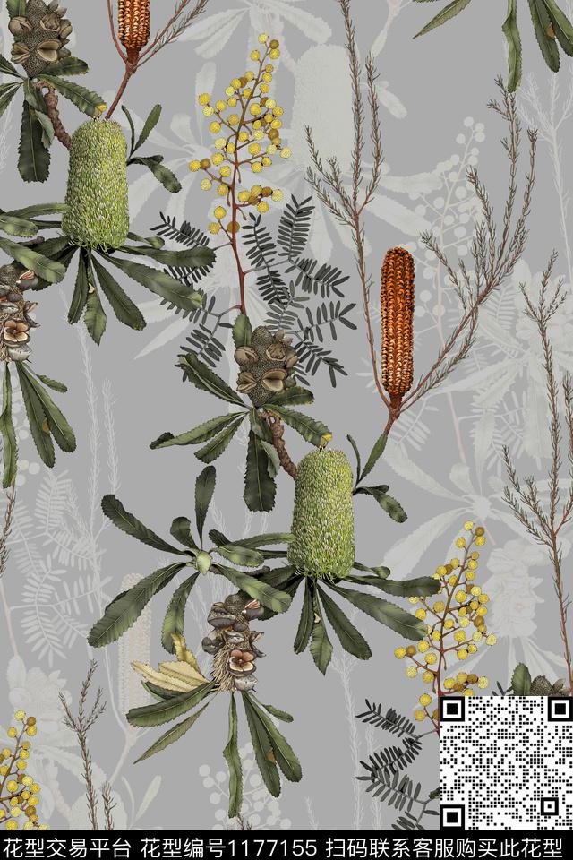 花卉绿植树叶数码印花华亿平台下载（图片编号: 1177155） - 瓦栏（Walan）