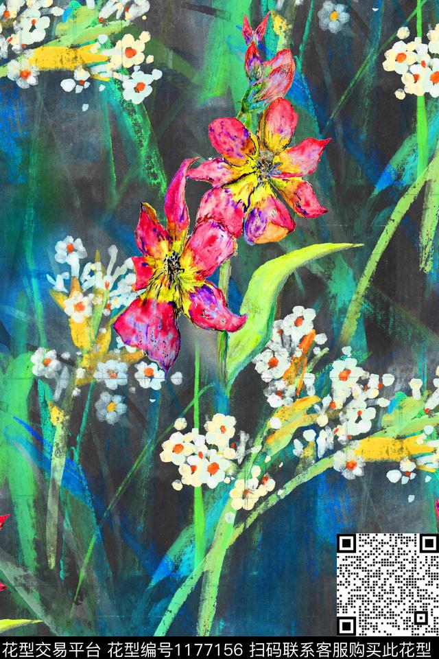 水彩花卉肌理数码印花华亿平台下载（图片编号: 1177156） - 瓦栏（Walan）