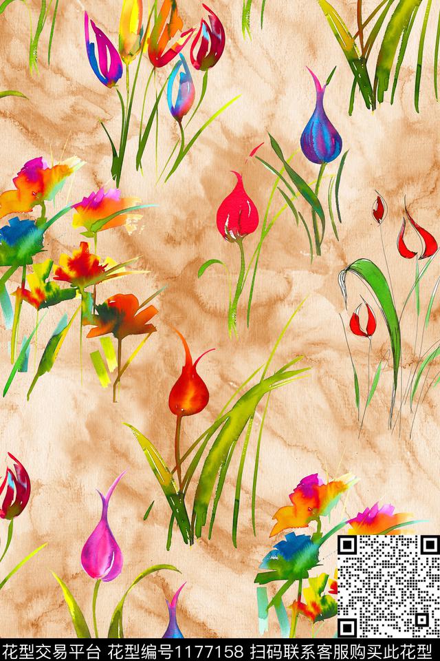 水彩花卉肌理数码印花华亿平台下载（图片编号: 1177158） - 瓦栏（Walan）