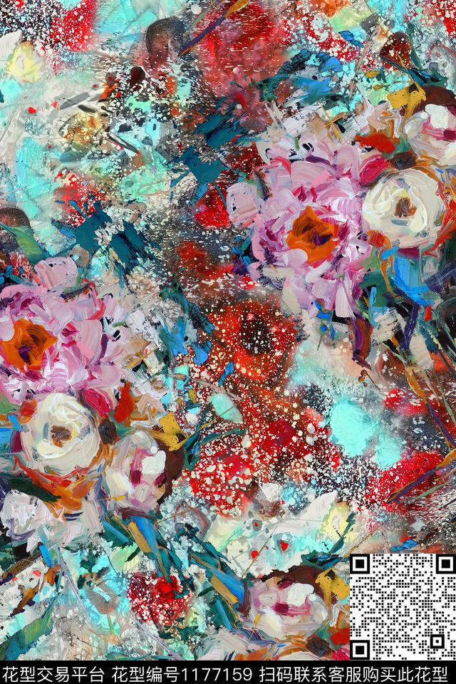 抽象花卉油画华亿平台数码印花华亿平台下载（图片编号: 1177159） - 瓦栏（Walan）