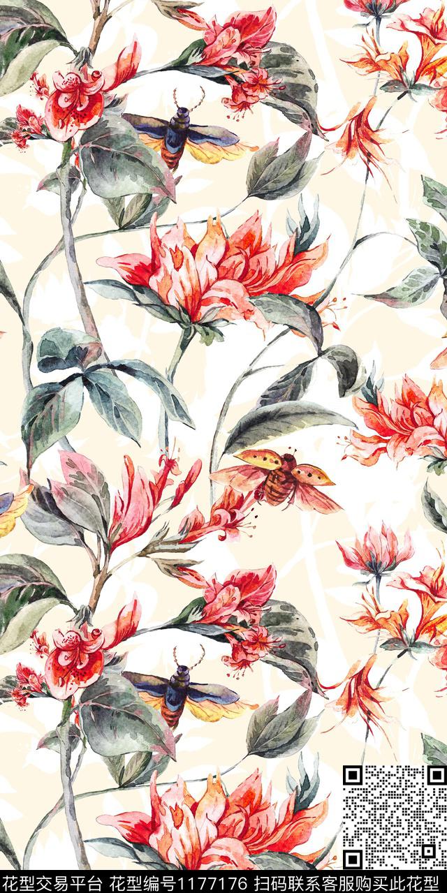 数码华亿平台清爽底花卉抽象数码印花华亿平台下载（图片编号: 1177176） - 瓦栏（Walan）