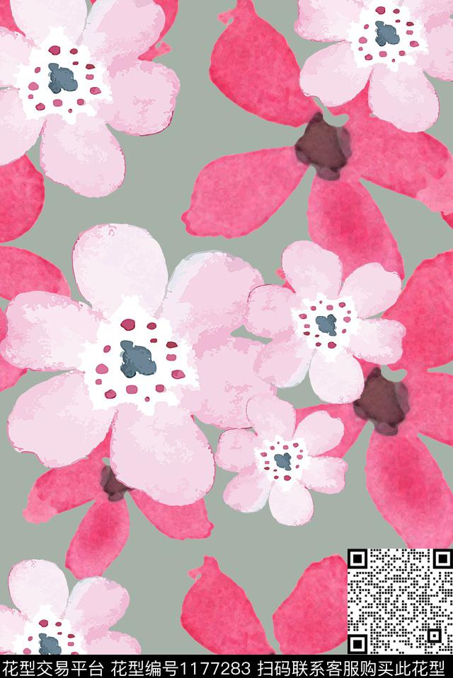 时尚水彩花卉大牌风数码印花华亿平台下载（图片编号: 1177283） - 瓦栏（Walan）