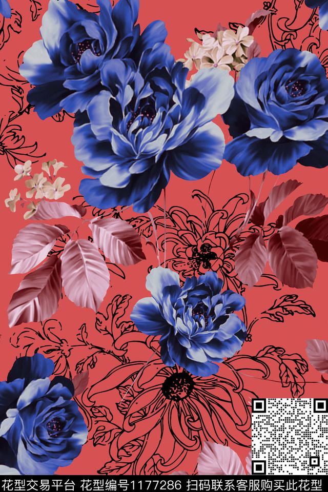 休闲花卉大牌风数码印花华亿平台下载（图片编号: 1177286） - 瓦栏（Walan）