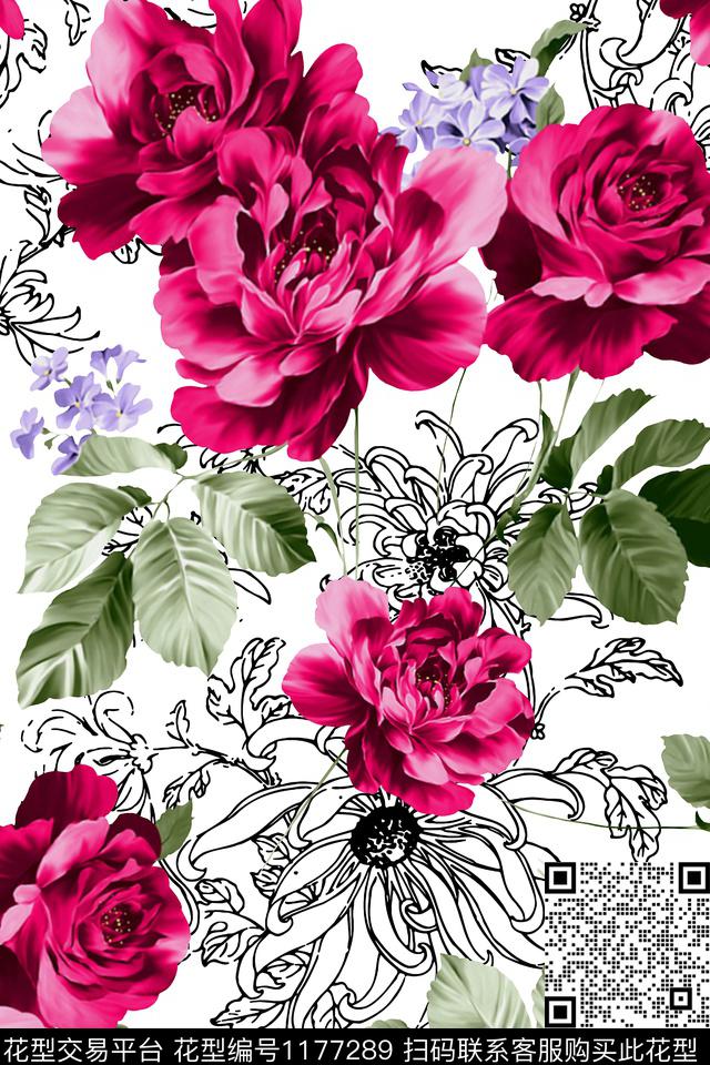 休闲花卉大牌风数码印花华亿平台下载（图片编号: 1177289） - 瓦栏（Walan）