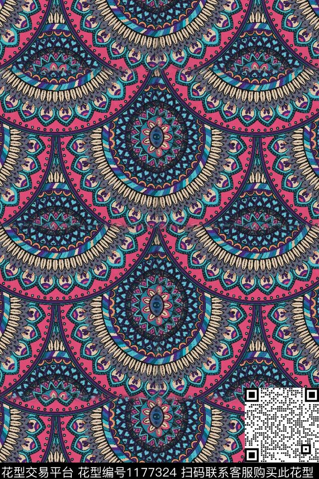 几何抽象大牌风数码印花华亿平台下载（图片编号: 1177324） - 瓦栏（Walan）