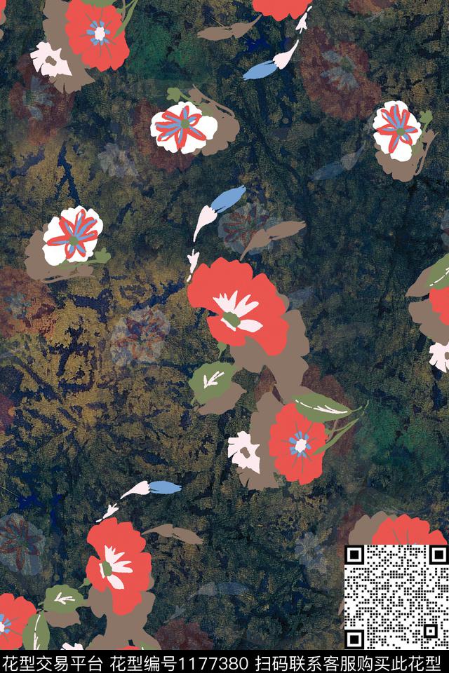 数码华亿平台抽象花卉数码印花华亿平台下载（图片编号: 1177380） - 瓦栏（Walan）