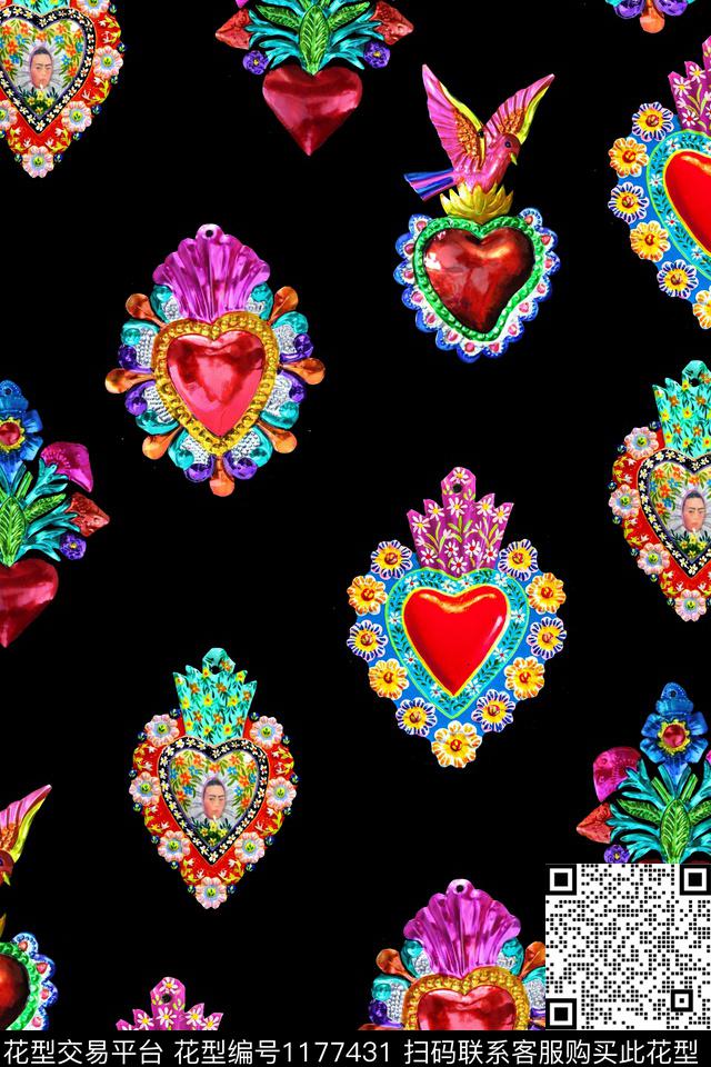 爱心趣味珠宝宝石数码印花华亿平台下载（图片编号: 1177431） - 瓦栏（Walan）