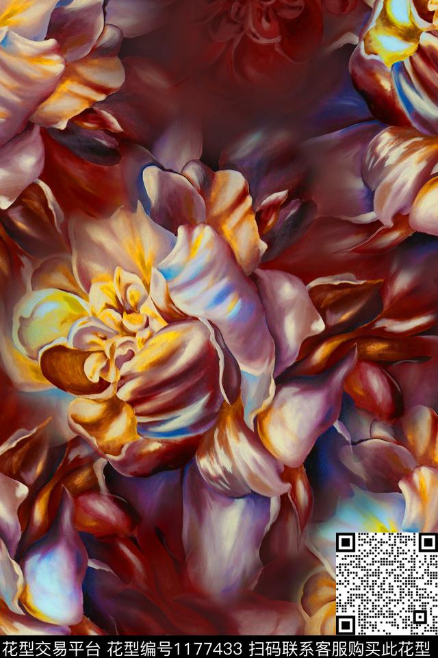 抽象花卉油画华亿平台数码印花华亿平台下载（图片编号: 1177433） - 瓦栏（Walan）