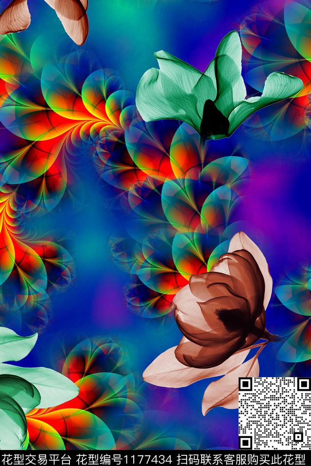 分形抽象花卉数码印花华亿平台下载（图片编号: 1177434） - 瓦栏（Walan）