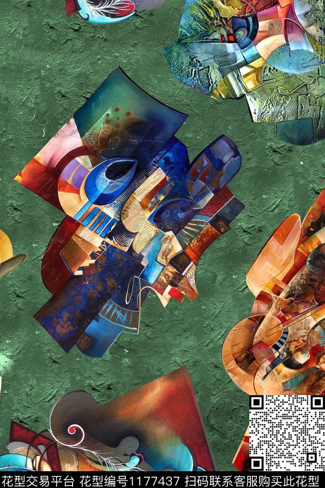 几何抽象油画华亿平台数码印花华亿平台下载（图片编号: 1177437） - 瓦栏（Walan）