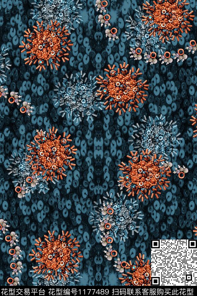 复古绣花华亿平台3D立体数码印花华亿平台下载（图片编号: 1177489） - 瓦栏（Walan）