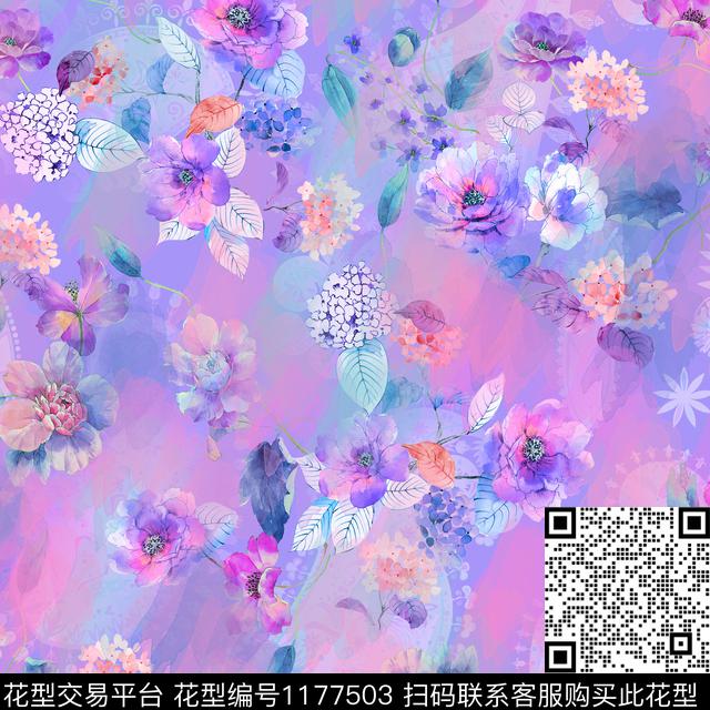 水彩花卉朦胧花卉数码印花华亿平台下载（图片编号: 1177503） - 瓦栏（Walan）