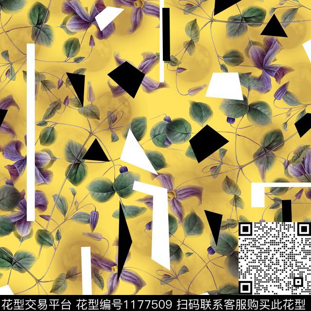几何花卉大牌风数码印花华亿平台下载（图片编号: 1177509） - 瓦栏（Walan）