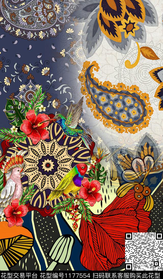 数码华亿平台鸟/昆虫花卉数码印花华亿平台下载（图片编号: 1177554） - 瓦栏（Walan）