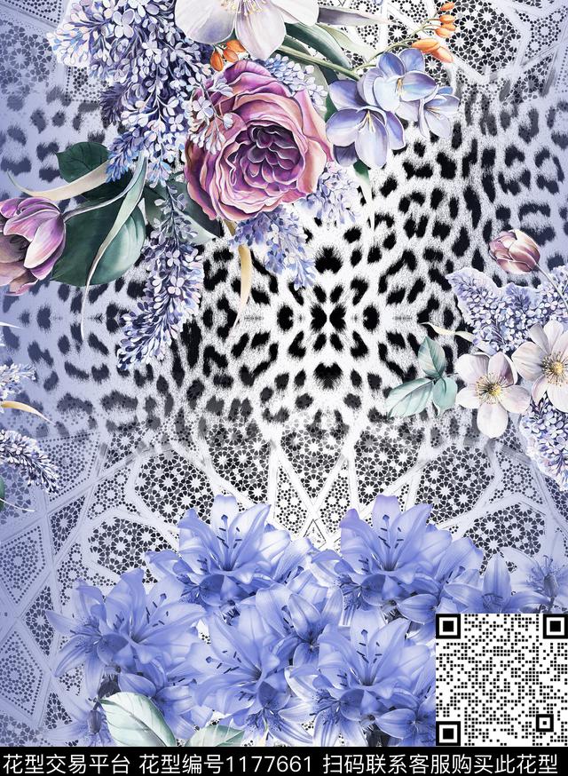 动物纹清爽底花卉手绘大花数码印花华亿平台下载（图片编号: 1177661） - 瓦栏（Walan）
