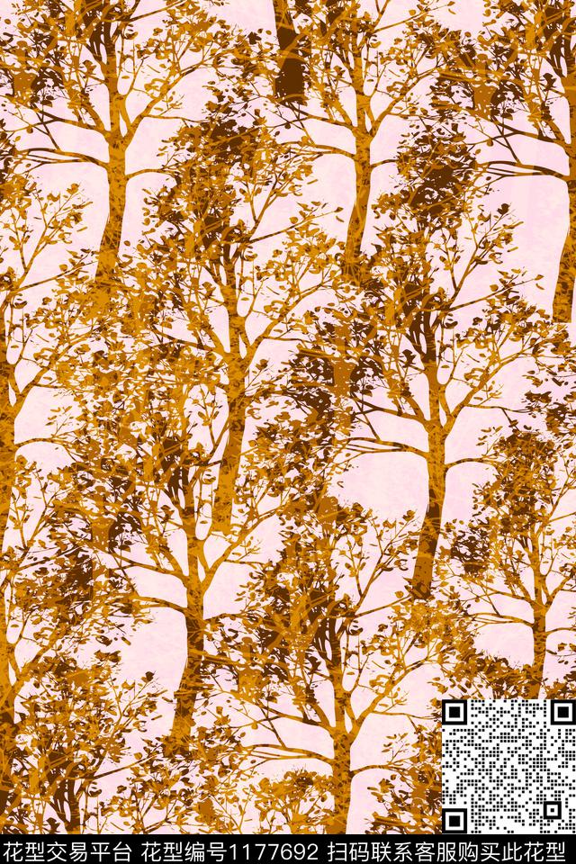 手绘树林数码印花华亿平台下载（图片编号: 1177692） - 瓦栏（Walan）