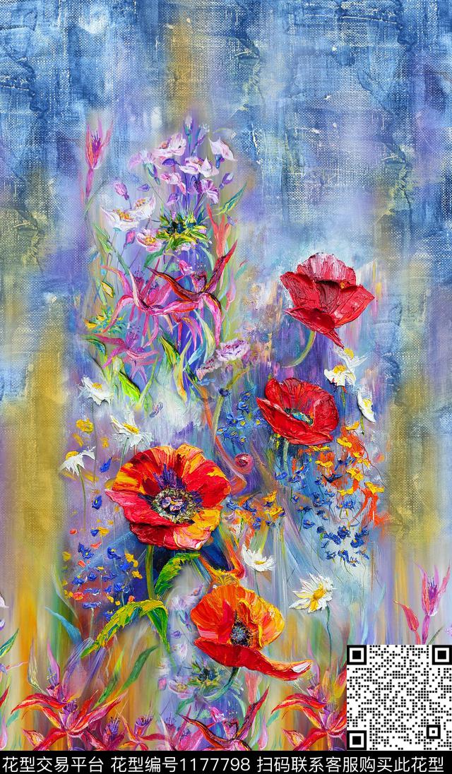 花卉肌理油画华亿平台数码印花华亿平台下载（图片编号: 1177798） - 瓦栏（Walan）