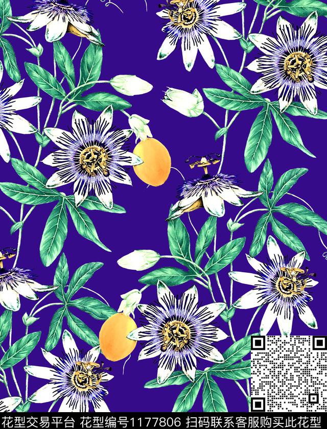 大牌风黑底花卉番石榴数码印花华亿平台下载（图片编号: 1177806） - 瓦栏（Walan）