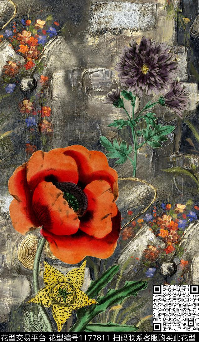 花卉肌理油画华亿平台数码印花华亿平台下载（图片编号: 1177811） - 瓦栏（Walan）