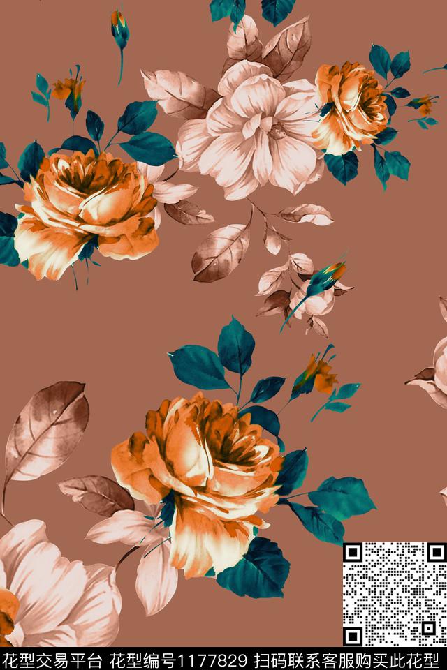 数码华亿平台花卉大牌风数码印花华亿平台下载（图片编号: 1177829） - 瓦栏（Walan）