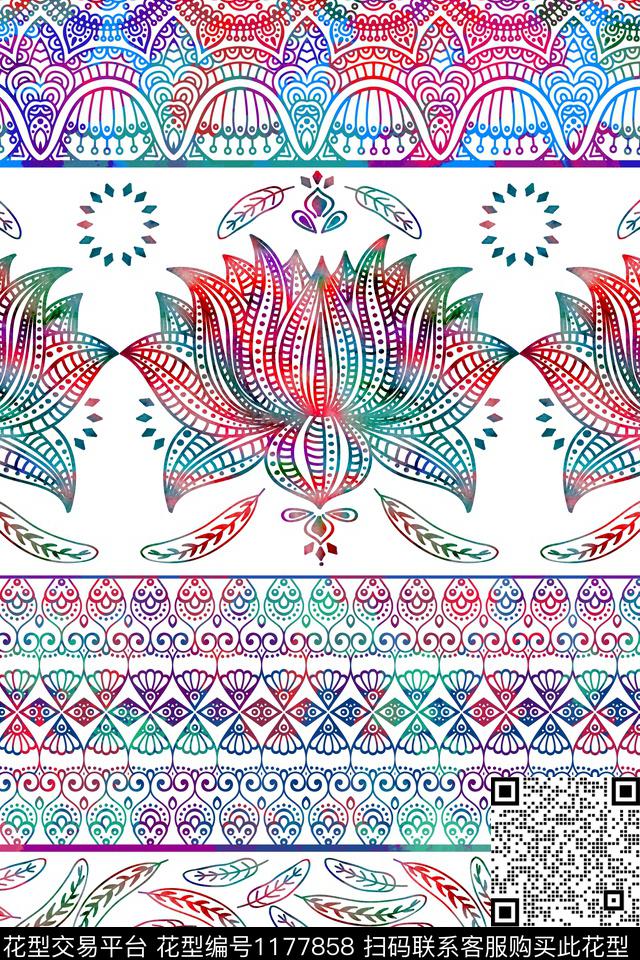 佩斯利渐变民族风传统印花华亿平台下载（图片编号: 1177858） - 瓦栏（Walan）