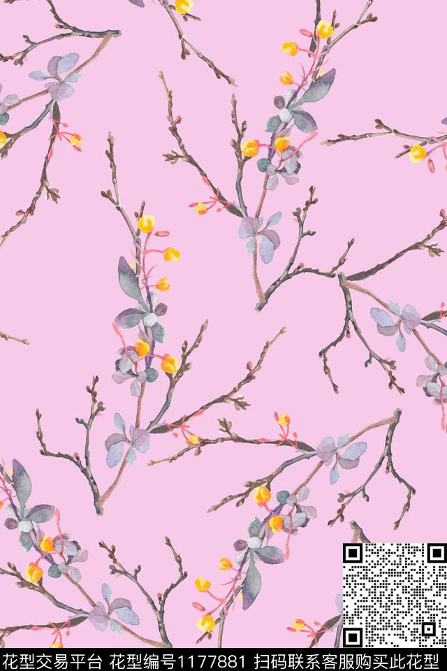 水彩花卉小碎花数码印花华亿平台下载（图片编号: 1177881） - 瓦栏（Walan）