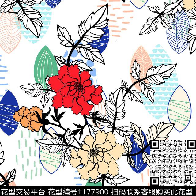 春夏华亿平台清爽底花卉坯布传统印花华亿平台下载（图片编号: 1177900） - 瓦栏（Walan）