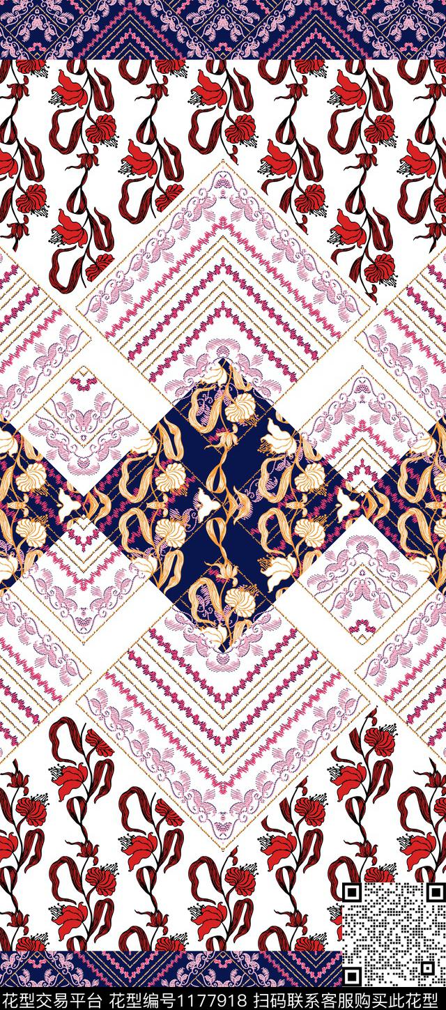 花卉双边定位花佩斯利传统印花华亿平台下载（图片编号: 1177918） - 瓦栏（Walan）