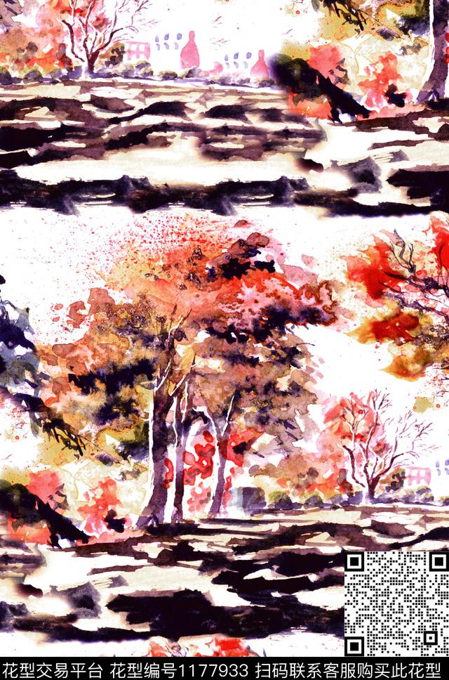 数码华亿平台水彩手绘数码印花华亿平台下载（图片编号: 1177933） - 瓦栏（Walan）