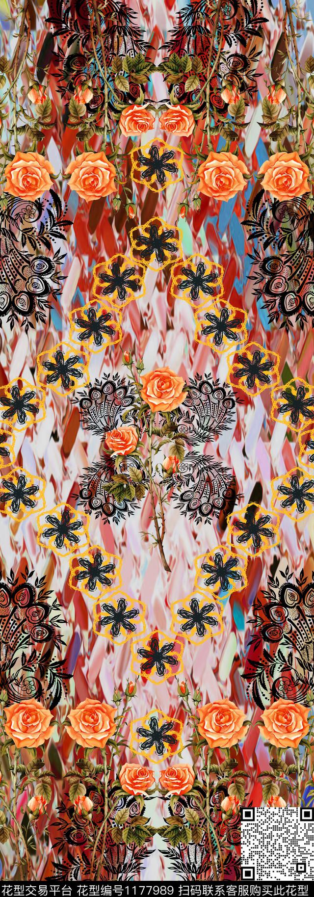 春夏华亿平台花卉大牌风数码印花华亿平台下载（图片编号: 1177989） - 瓦栏（Walan）