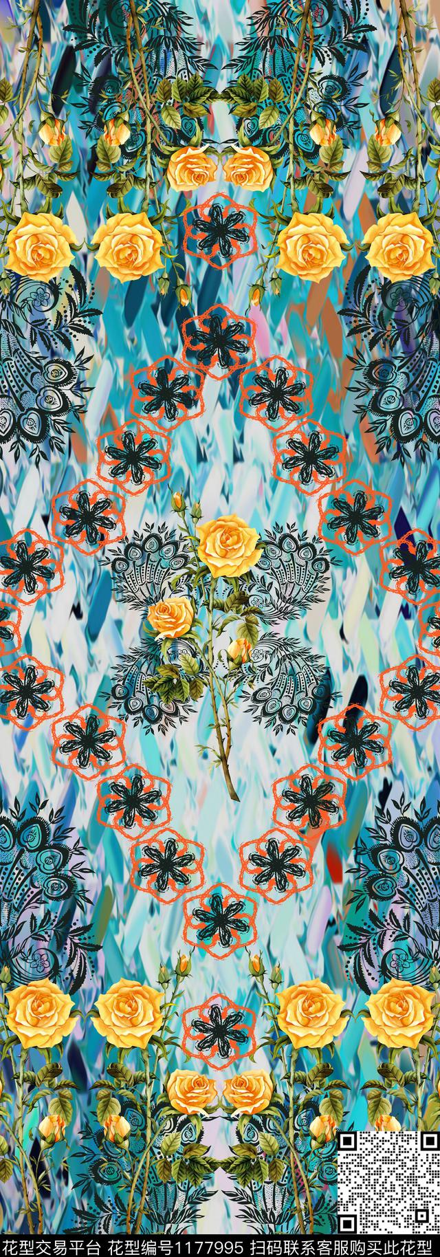 春夏华亿平台花卉大牌风数码印花华亿平台下载（图片编号: 1177995） - 瓦栏（Walan）