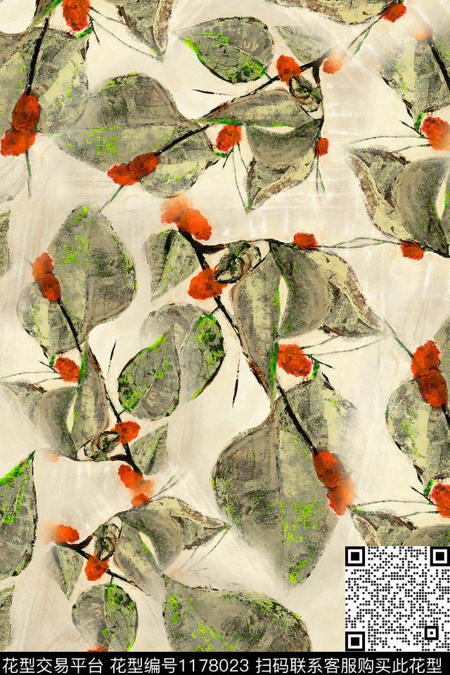 花卉绿植树叶波点数码印花华亿平台下载（图片编号: 1178023） - 瓦栏（Walan）