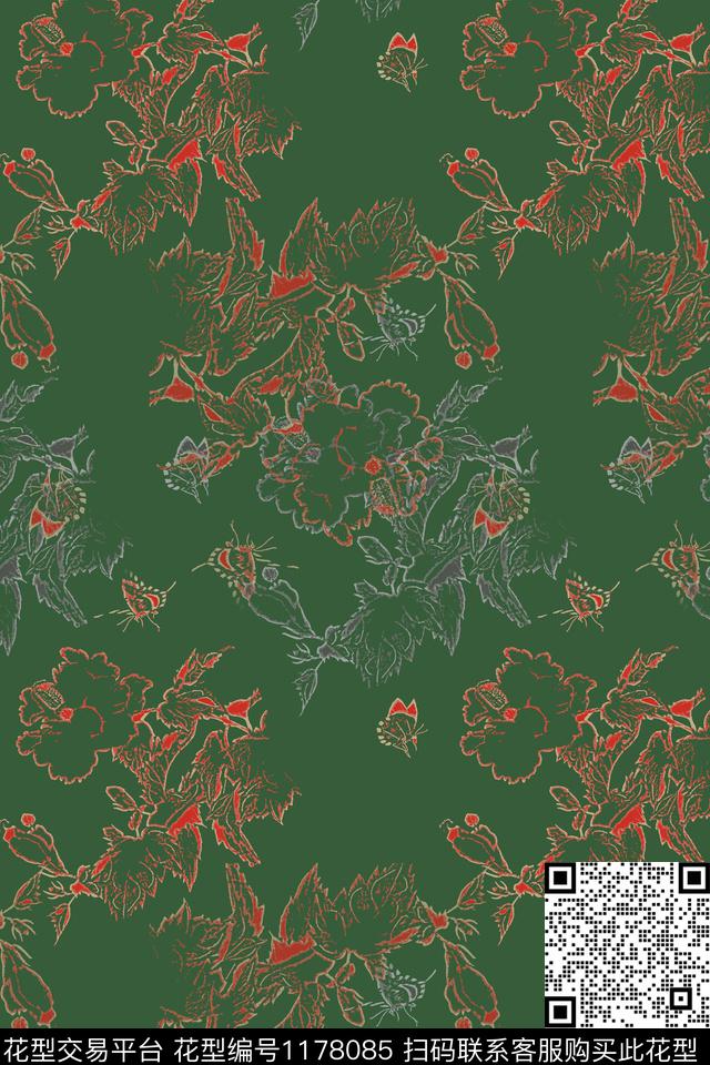 植物乡村生活蝴蝶纷飞数码印花华亿平台下载（图片编号: 1178085） - 瓦栏（Walan）