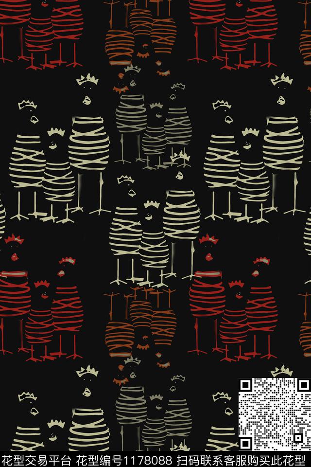 鸟昆虫图案乡村生活鸡公传统印花华亿平台下载（图片编号: 1178088） - 瓦栏（Walan）