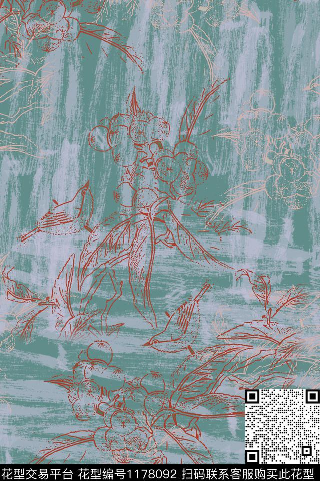 褪色花卉手绘线条笔触乡村生活数码印花华亿平台下载（图片编号: 1178092） - 瓦栏（Walan）