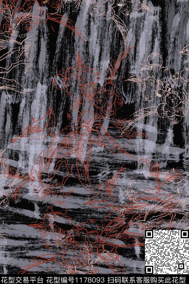 褪色花卉手绘线条笔触乡村生活数码印花华亿平台下载（图片编号: 1178093） - 瓦栏（Walan）