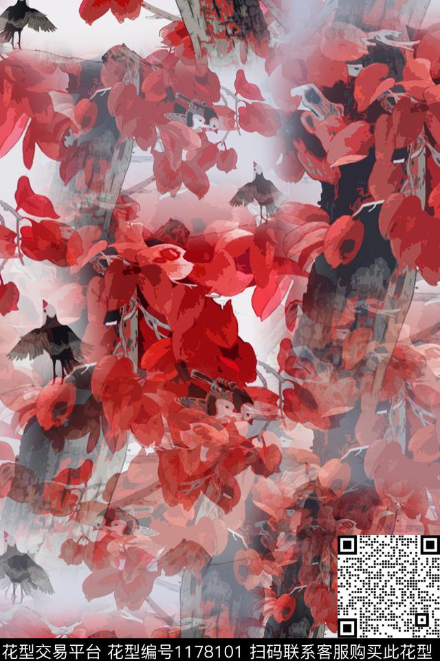 植物鸟昆虫图案乡村生活数码印花华亿平台下载（图片编号: 1178101） - 瓦栏（Walan）