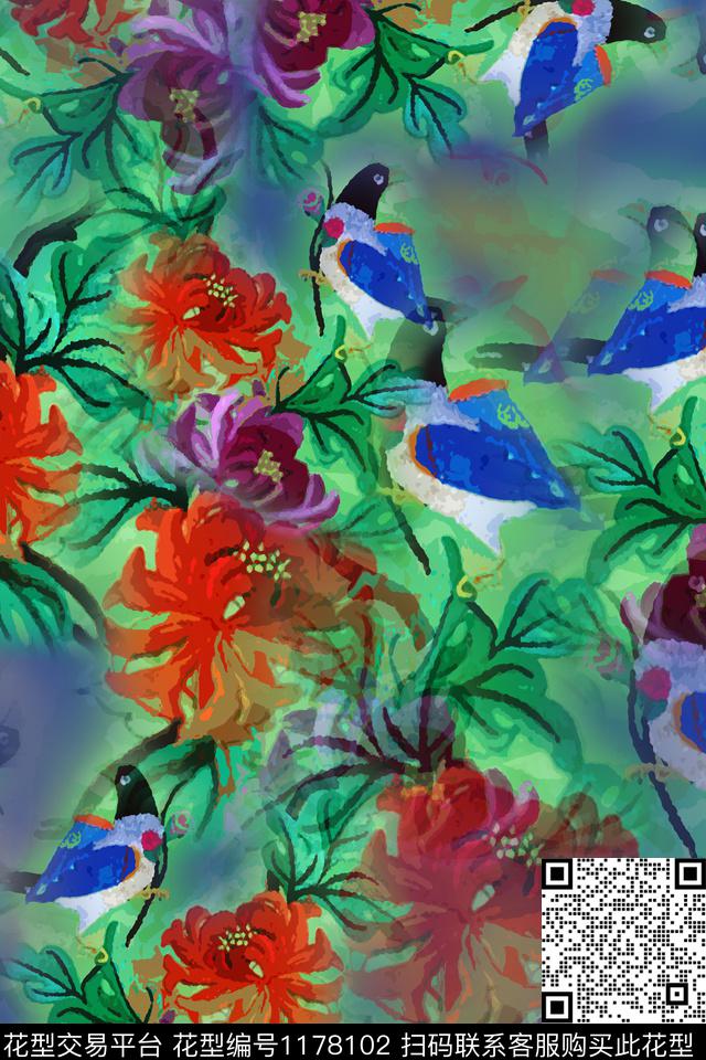 植物鸟昆虫图案乡村生活数码印花华亿平台下载（图片编号: 1178102） - 瓦栏（Walan）