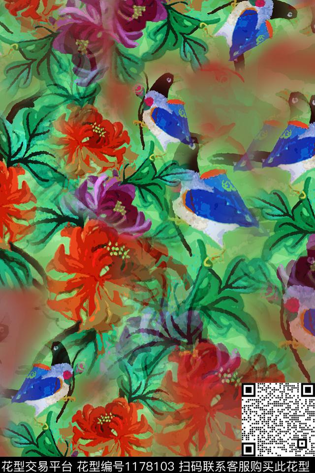 植物鸟昆虫图案乡村生活数码印花华亿平台下载（图片编号: 1178103） - 瓦栏（Walan）