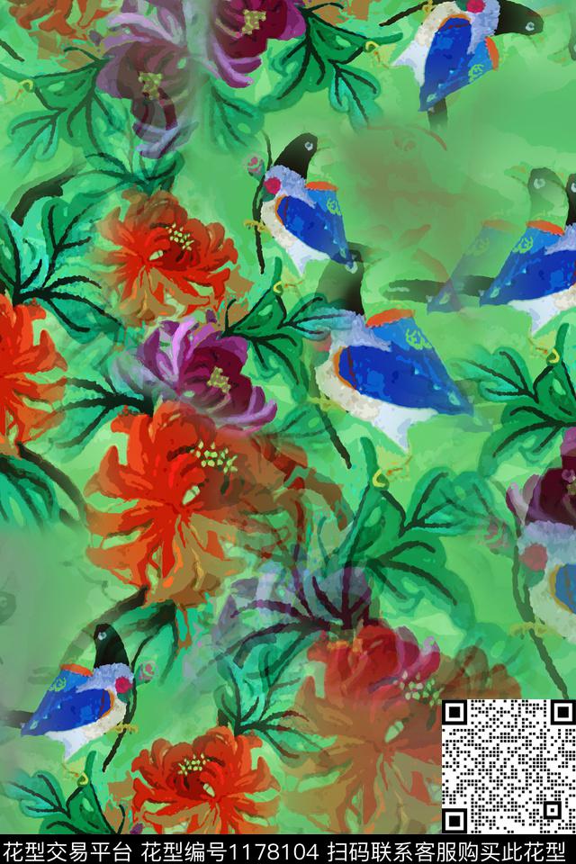 植物鸟昆虫图案乡村生活数码印花华亿平台下载（图片编号: 1178104） - 瓦栏（Walan）