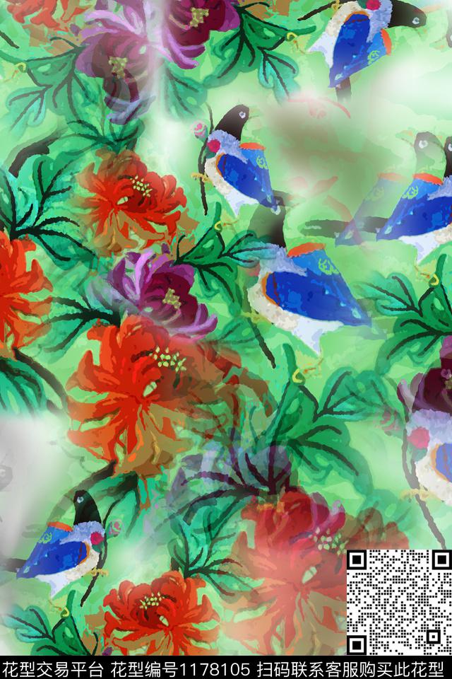 植物鸟昆虫图案乡村生活数码印花华亿平台下载（图片编号: 1178105） - 瓦栏（Walan）