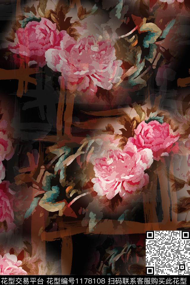 植物手绘线条笔触乡村生活数码印花华亿平台下载（图片编号: 1178108） - 瓦栏（Walan）