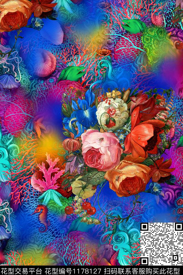 分形花卉肌理数码印花华亿平台下载（图片编号: 1178127） - 瓦栏（Walan）