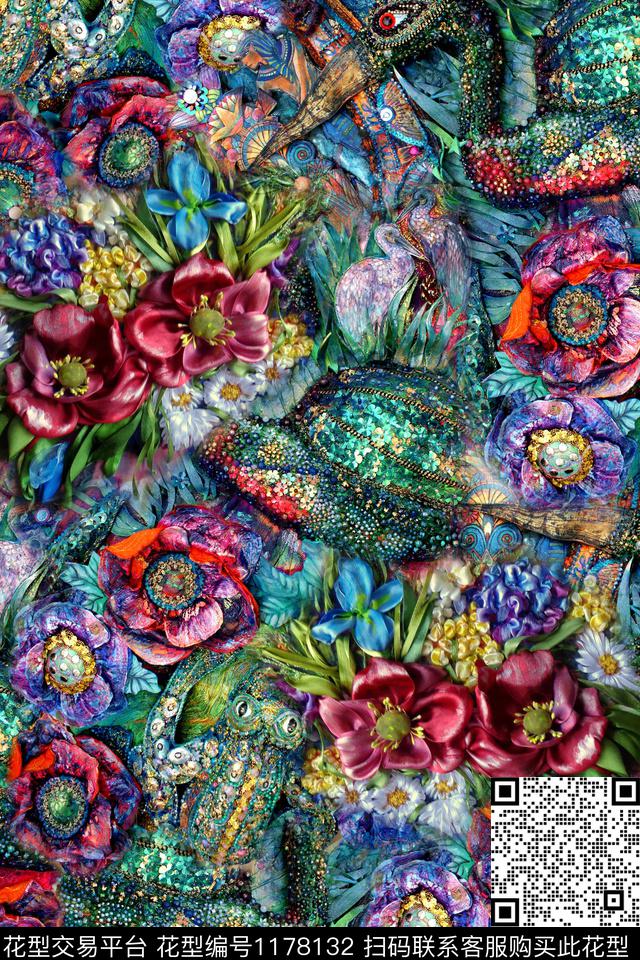 花卉绣花华亿平台贴布数码印花华亿平台下载（图片编号: 1178132） - 瓦栏（Walan）