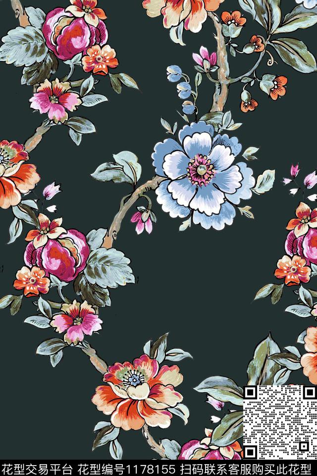 旗袍中国风复古数码印花华亿平台下载（图片编号: 1178155） - 瓦栏（Walan）