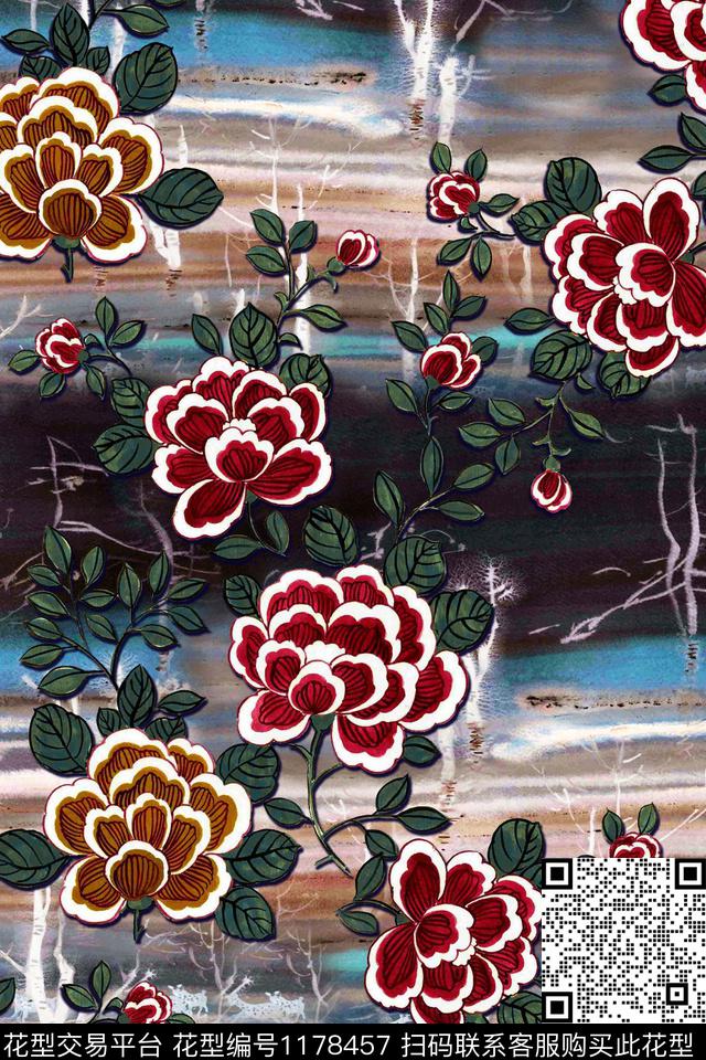 旗袍中国风复古数码印花华亿平台下载（图片编号: 1178457） - 瓦栏（Walan）