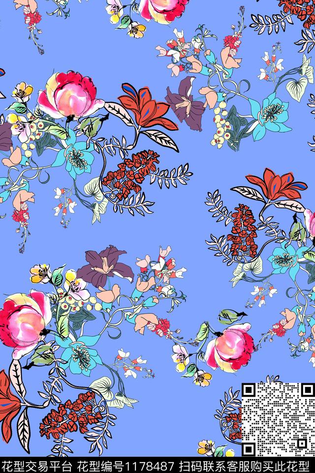 数码华亿平台女装花卉数码印花华亿平台下载（图片编号: 1178487） - 瓦栏（Walan）