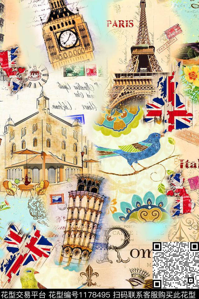 建筑欧洲风景景观数码印花华亿平台下载（图片编号: 1178495） - 瓦栏（Walan）